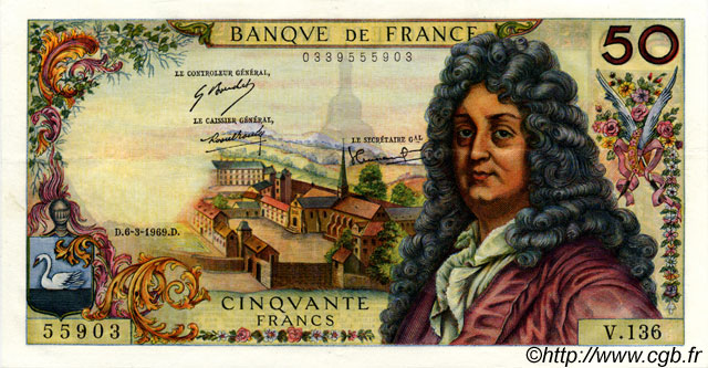 50 Francs RACINE FRANCIA  1969 F.64.13 SPL