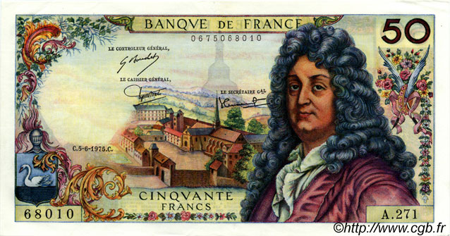 50 Francs RACINE FRANCIA  1975 F.64.30 EBC a SC