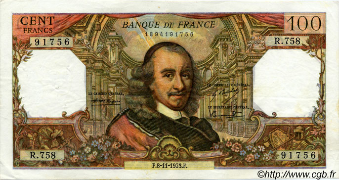 100 Francs CORNEILLE FRANCIA  1973 F.65.44 MBC
