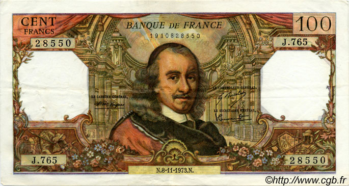 100 Francs CORNEILLE FRANCE  1973 F.65.44 VF+