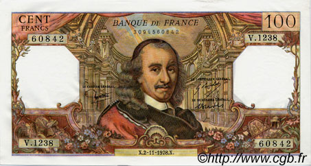 100 Francs CORNEILLE FRANCE  1978 F.65.64 UNC-