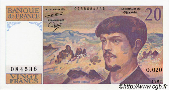 20 Francs DEBUSSY FRANCIA  1987 F.66.08 q.FDC