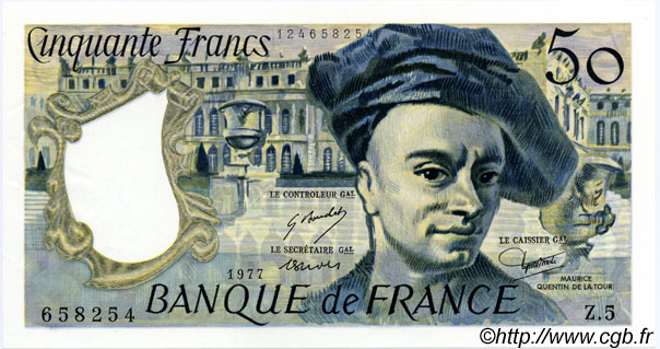 50 Francs QUENTIN DE LA TOUR FRANKREICH  1977 F.67.02 fST+