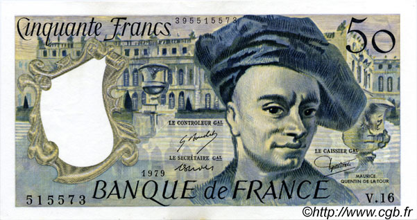 50 Francs QUENTIN DE LA TOUR FRANKREICH  1979 F.67.04 VZ to fST