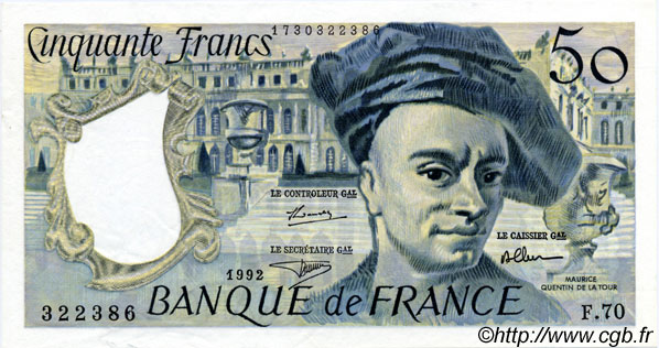 50 Francs QUENTIN DE LA TOUR FRANCIA  1992 F.67.18 EBC+