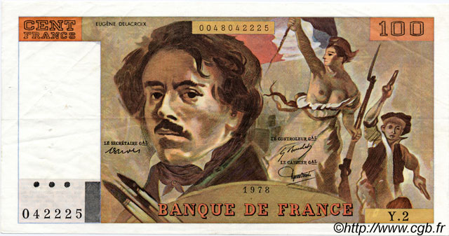 100 Francs DELACROIX FRANCE  1978 F.68.02 VF - XF