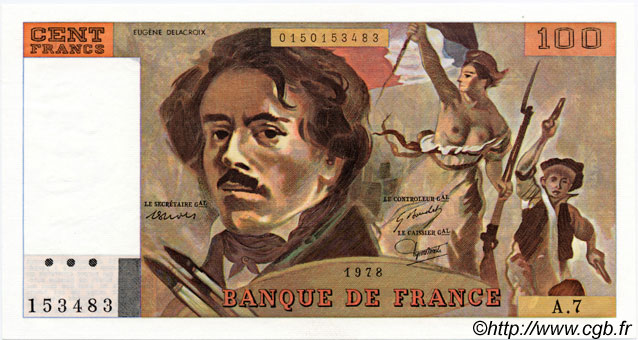 100 Francs DELACROIX modifié FRANCIA  1978 F.69.01d q.FDC