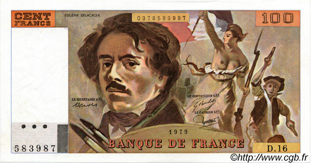 100 Francs DELACROIX modifié FRANCIA  1979 F.69.02c AU+