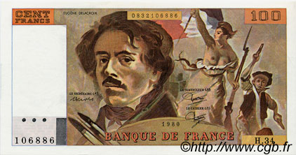 100 Francs DELACROIX modifié FRANCIA  1980 F.69.04a q.AU