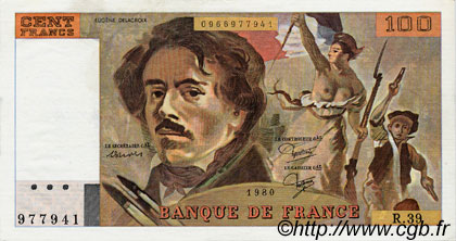 100 Francs DELACROIX modifié FRANCIA  1980 F.69.04a SC+