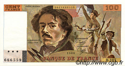 100 Francs DELACROIX modifié FRANCIA  1986 F.69.10 FDC