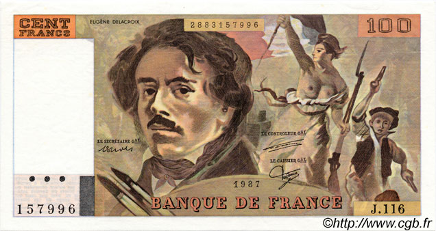 100 Francs DELACROIX modifié FRANCIA  1987 F.69.11 EBC a SC