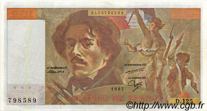 100 Francs DELACROIX modifié Fauté FRANCE  1987 F.69.11 AU