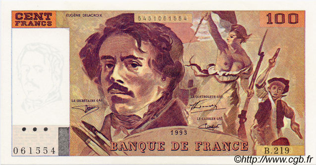 100 Francs DELACROIX imprimé en continu Faux FRANCE  1993 F.69bis.05x UNC-