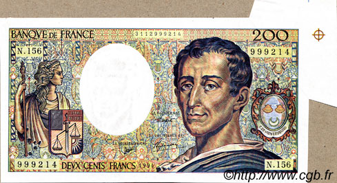 200 Francs MONTESQUIEU Modifié Fauté FRANCIA  1994 F.70/2.01 SC