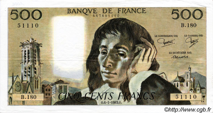 500 Francs PASCAL FRANCE  1983 F.71.28 XF-
