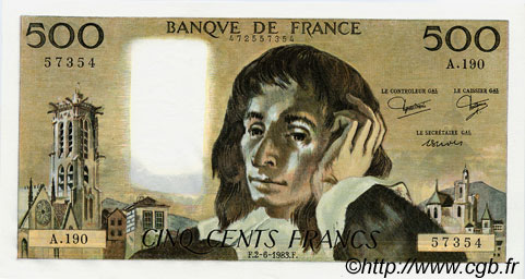 500 Francs PASCAL FRANCIA  1983 F.71.29 SC+