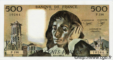 500 Francs PASCAL FRANCIA  1984 F.71.30 SC+