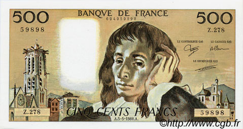 500 Francs PASCAL FRANCIA  1988 F.71.39 q.FDC