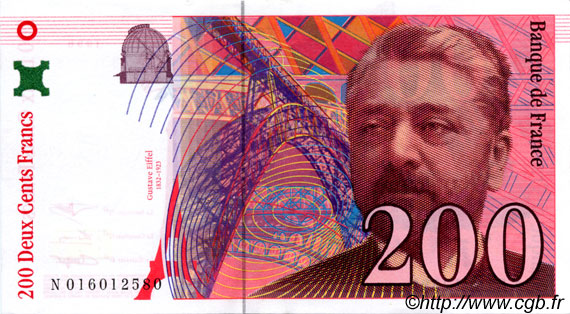 200 Francs EIFFEL Sans STRAP Fauté FRANCE  1996 F.75f4.02 AU