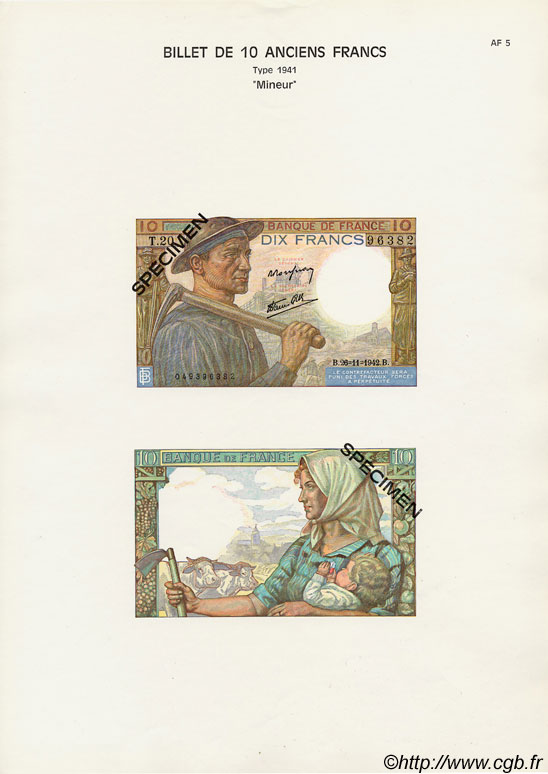 10 Francs MINEUR Planche FRANCIA  1975 F.08pl FDC