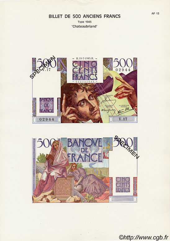 500 Francs CHATEAUBRIAND Planche FRANCE  1975 F.34pl UNC