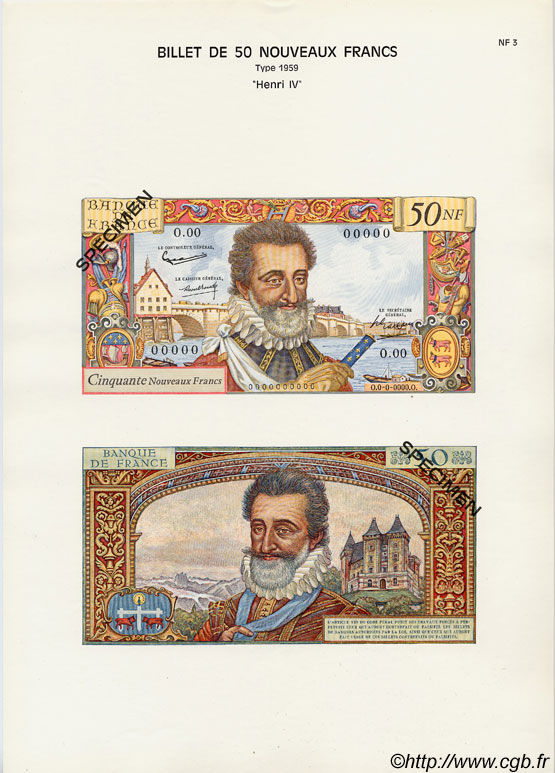 50 Nouveaux Francs HENRI IV Planche FRANCE  1975 F.58pl UNC