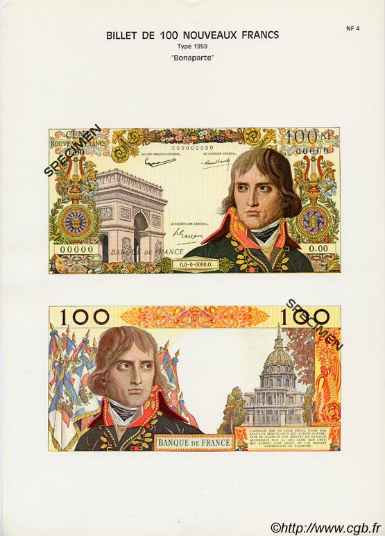100 Nouveaux Francs BONAPARTE Planche FRANCE  1975 F.59pl UNC