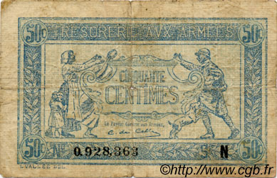 50 Centimes TRÉSORERIE AUX ARMÉES 1917 FRANCIA  1917 VF.01.14 RC a BC