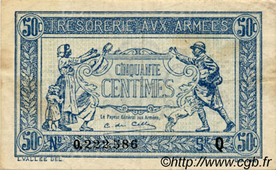 50 Centimes TRÉSORERIE AUX ARMÉES 1917 FRANCIA  1917 VF.01.17 q.SPL