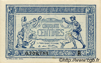 50 Centimes TRÉSORERIE AUX ARMÉES 1919 FRANKREICH  1919 VF.02.01 fST