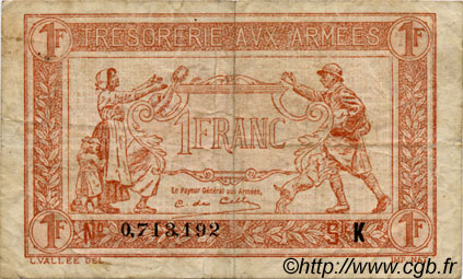 1 Franc TRÉSORERIE AUX ARMÉES 1917 FRANKREICH  1917 VF.03.11 fSS