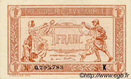 1 Franc TRÉSORERIE AUX ARMÉES 1917 FRANCE  1917 VF.03.11 UNC-