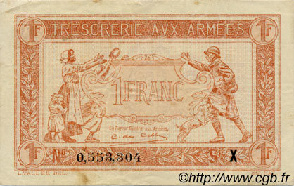 1 Franc TRÉSORERIE AUX ARMÉES 1919 FRANKREICH  1919 VF.04.11 SS