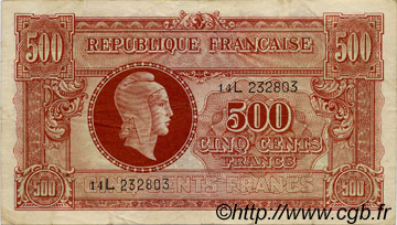 500 Francs MARIANNE fabrication anglaise FRANKREICH  1945 VF.11.01 SS