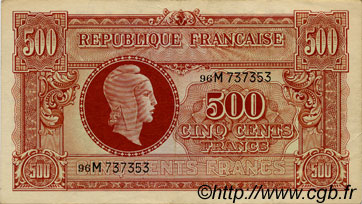 500 Francs MARIANNE fabrication anglaise FRANCIA  1945 VF.11.02 EBC