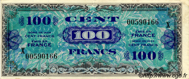100 Francs DRAPEAU FRANCE  1944 VF.20.03 pr.SUP