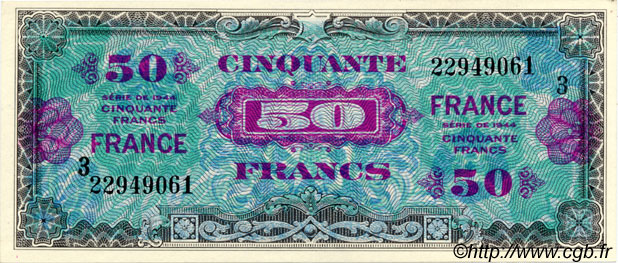 50 Francs FRANCE FRANCIA  1944 VF.24.03 FDC