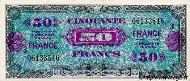 50 Francs FRANCE FRANKREICH  1944 VF.24.03 fVZ