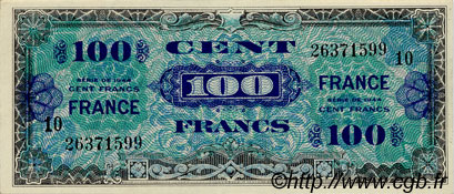 100 Francs FRANCE FRANKREICH  1945 VF.25.10 VZ to fST