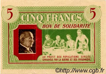5 Francs BON DE SOLIDARITÉ FRANCE regionalism and various  1941 KL.05B4 XF+