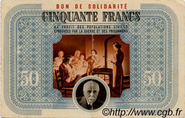 50 Francs BON DE SOLIDARITÉ FRANCE regionalism and miscellaneous  1941 KL.09A XF-