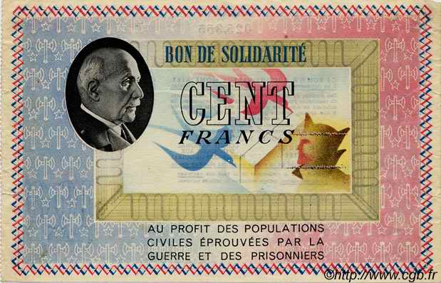 100 Francs BON DE SOLIDARITÉ FRANCE regionalismo y varios  1941 KL.10B1 MBC+