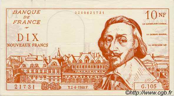 10 Nouveaux Francs RICHELIEU FRANCE regionalism and miscellaneous  1960  XF