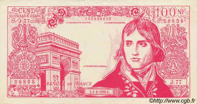 100 Nouveaux Francs BONAPARTE FRANCE Regionalismus und verschiedenen  1960  fST