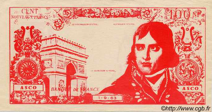 100 Nouveaux Francs BONAPARTE FRANCE regionalism and various  1963  UNC-