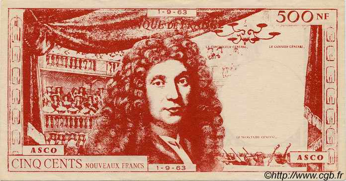 500 Nouveaux Francs MOLIÈRE FRANCE Regionalismus und verschiedenen  1963  fST