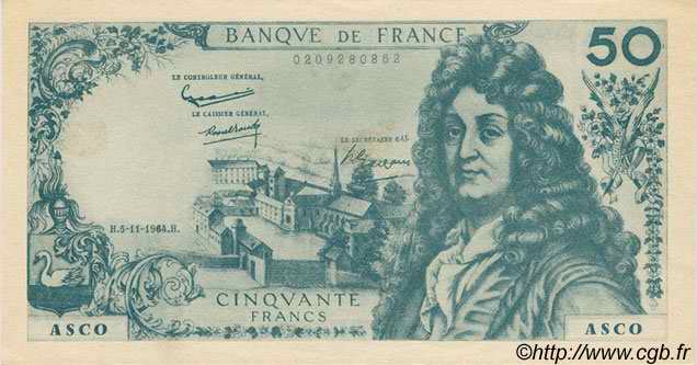 50 Francs RACINE FRANCE regionalism and various  1964  XF