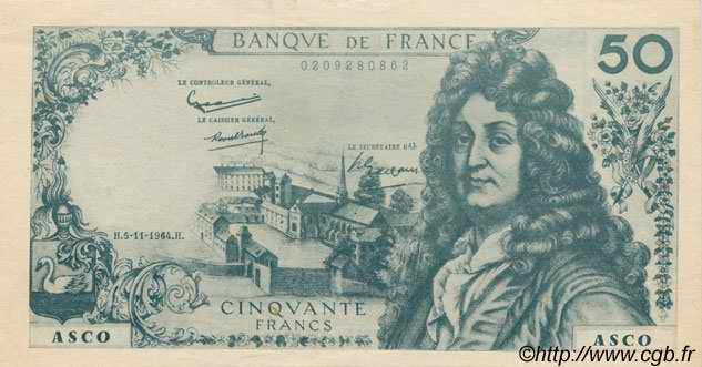 50 Francs RACINE FRANCE regionalism and various  1964  UNC-