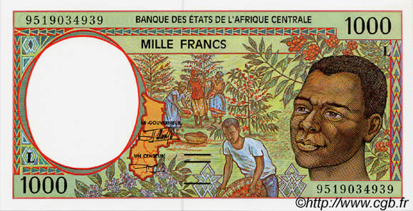 1000 Francs ZENTRALAFRIKANISCHE LÄNDER  1995 P.402Lc ST